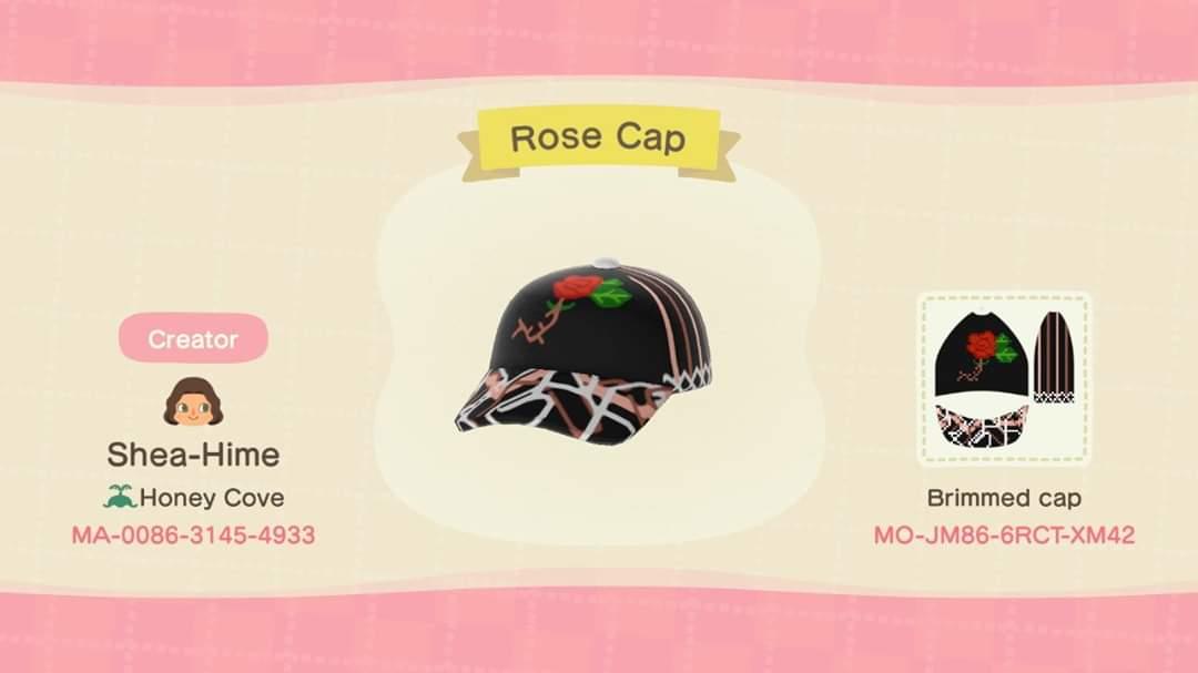 Animal Crossing Design Code: MO-JM86-6RCT-XM42 Rose Cap