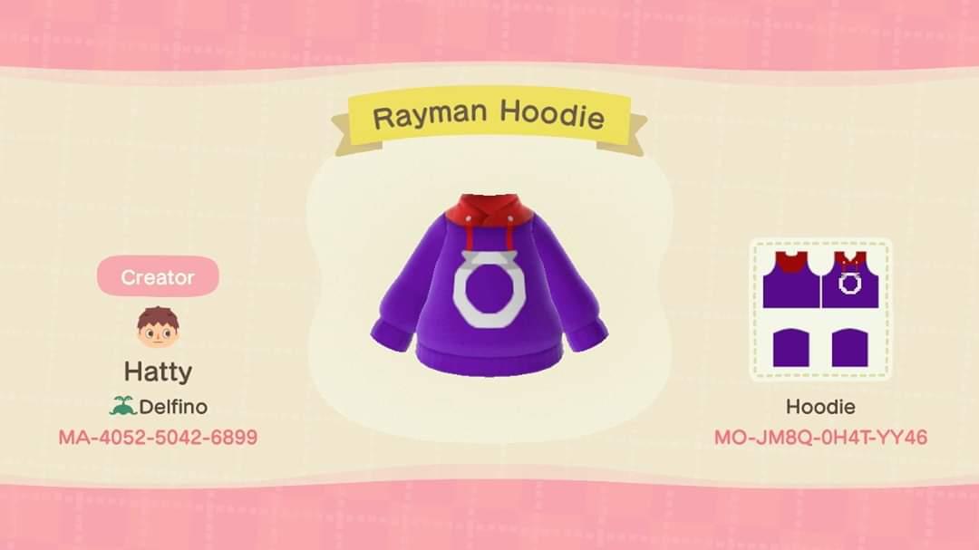Animal Crossing Design Code: MO-JM8Q-0H4T-YY46 Rayman Hoodie
