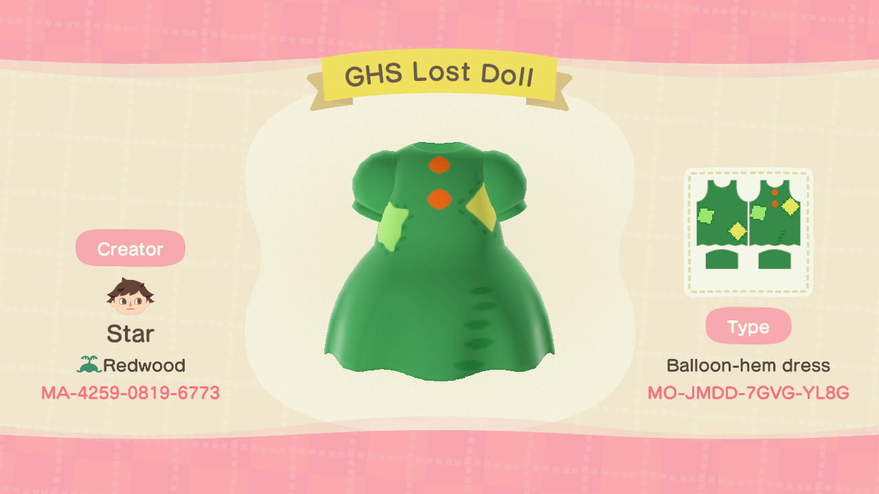 Animal Crossing Design Code: MO-JMDD-7GVG-YL8G GHS Lost Doll