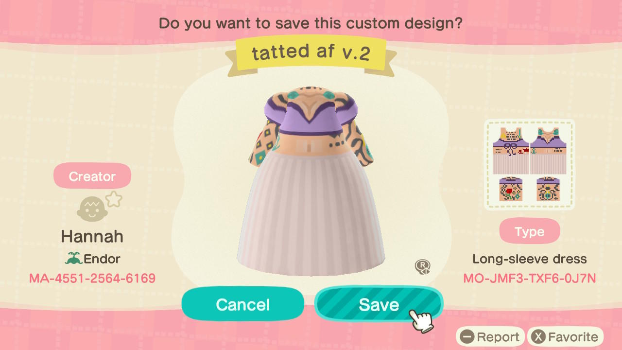 Animal Crossing Design Code: MO-JMF3-TXF6-0J7N Tatted AF V.2