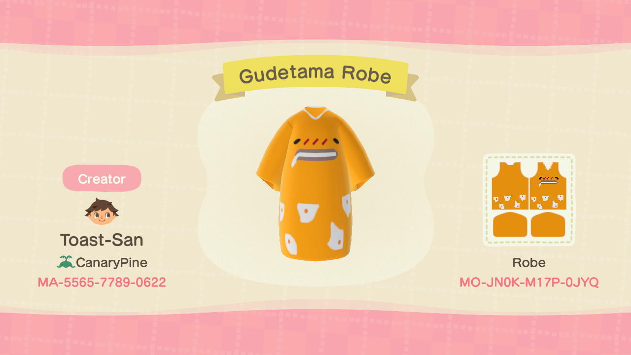 Animal Crossing Design Code: MO-JN0K-M17P-0JYQ Gudetama Robe