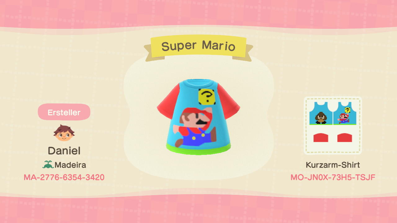 Animal Crossing Design Code: MO-JN0X-73H5-TSJF Super Mario