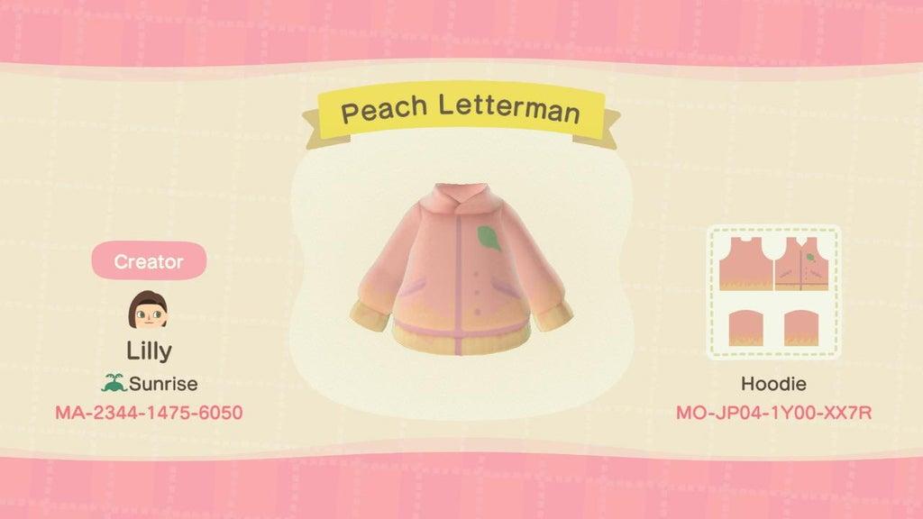 Animal Crossing Design Code: MO-JP04-1Y00-XX7R Peach Letterman
