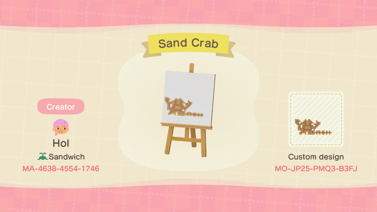Animal Crossing Design Code: MO-JP25-PMQ3-B3FJ Sand Crab