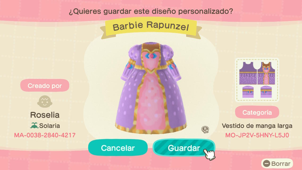 Animal Crossing Design Code: MO-JP2V-5HNY-L5J0 Barbie Rapunzel