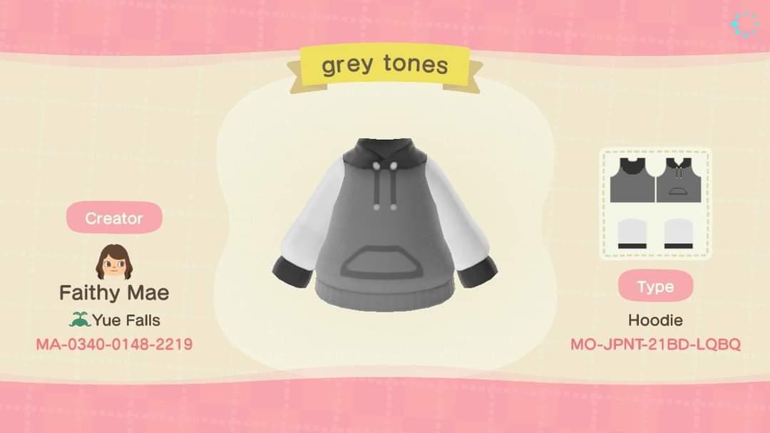Animal Crossing Design Code: MO-JPNT-21BD-LQBQ Grey tones hoodie