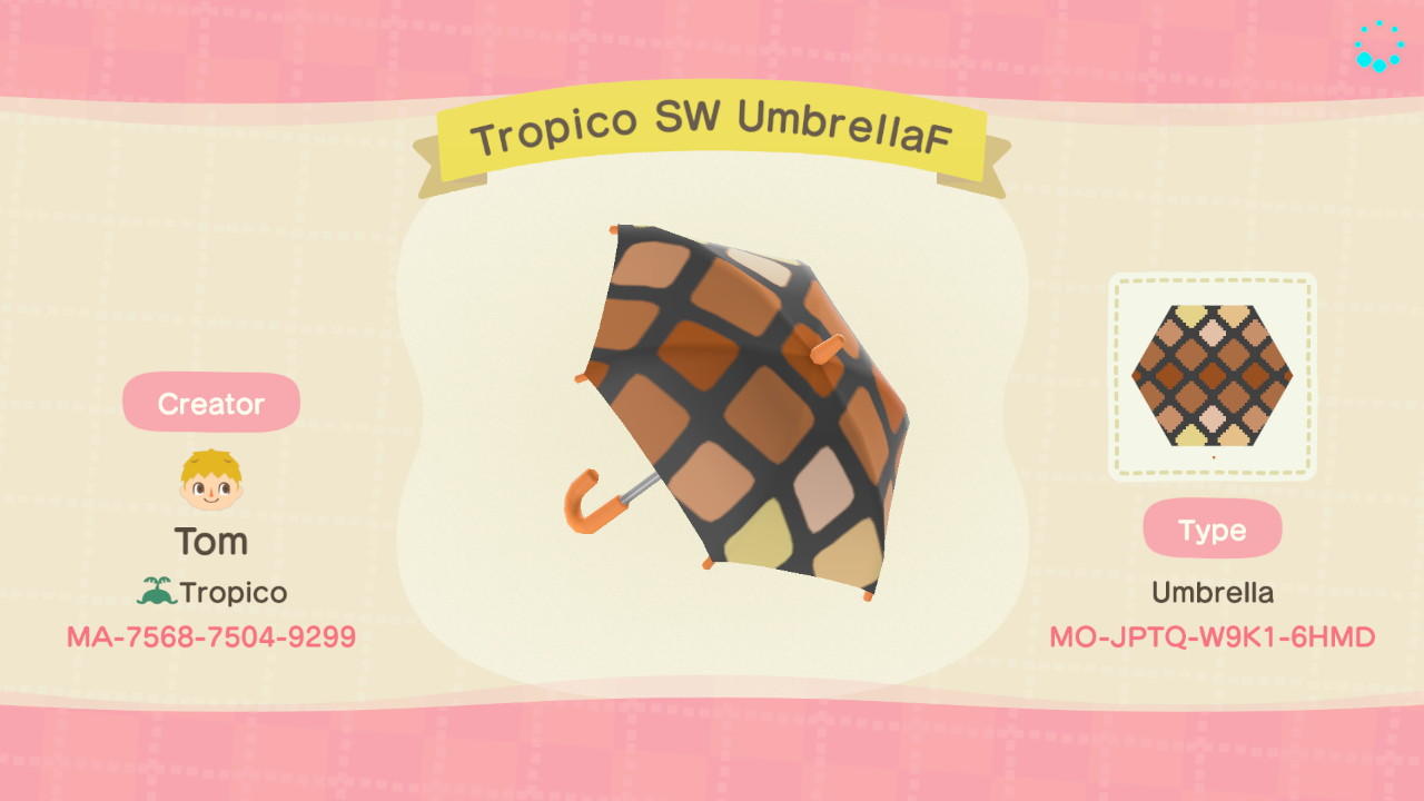 Animal Crossing Design Code: MO-JPTQ-W9K1-6HMD Tropico SW UmbrellaF