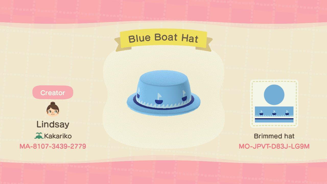 Animal Crossing Design Code: MO-JPVT-D83J-LG9M Blue Boat Hat
