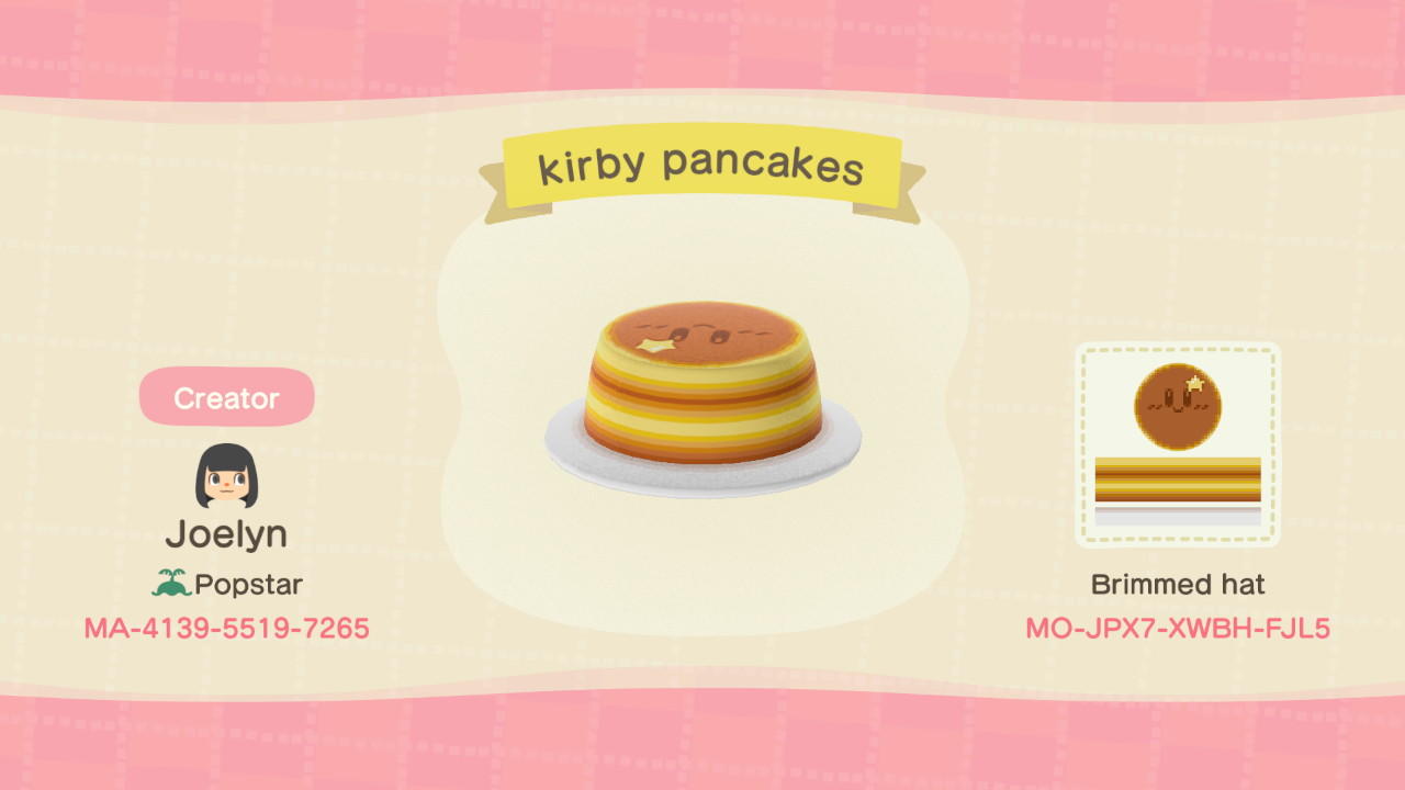 Animal Crossing Design Code: MO-JPX7-XWBH-FJL5 kirby pancakes