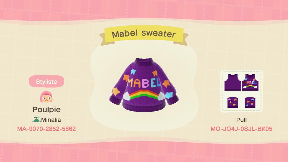 Animal Crossing Design Code: MO-JQ4J-0SJL-BK05 Mabel Sweater