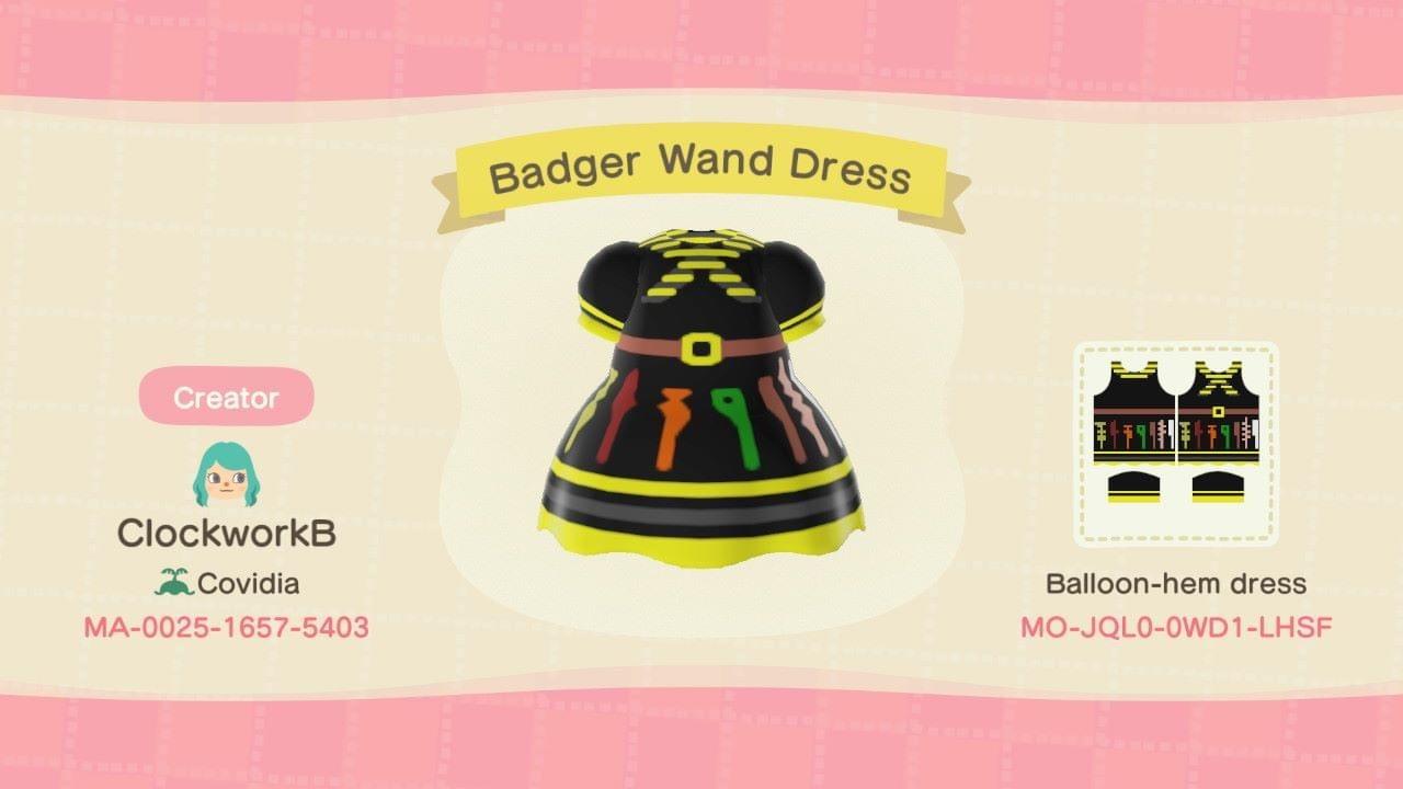 Animal Crossing Design Code: MO-JQL0-0WD1-LHSF Hufflepuff Wand Dres