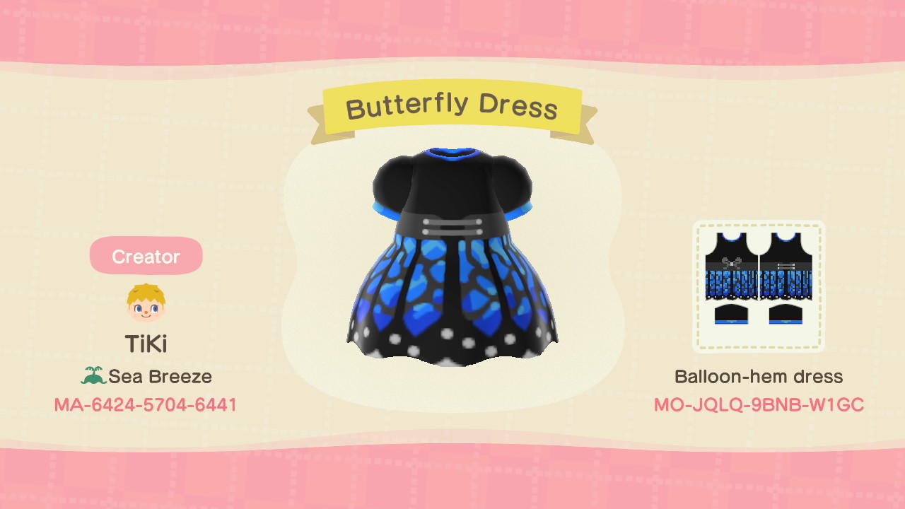 Animal Crossing Design Code: MO-JQLQ-9BNB-W1GC Butterfly Dress