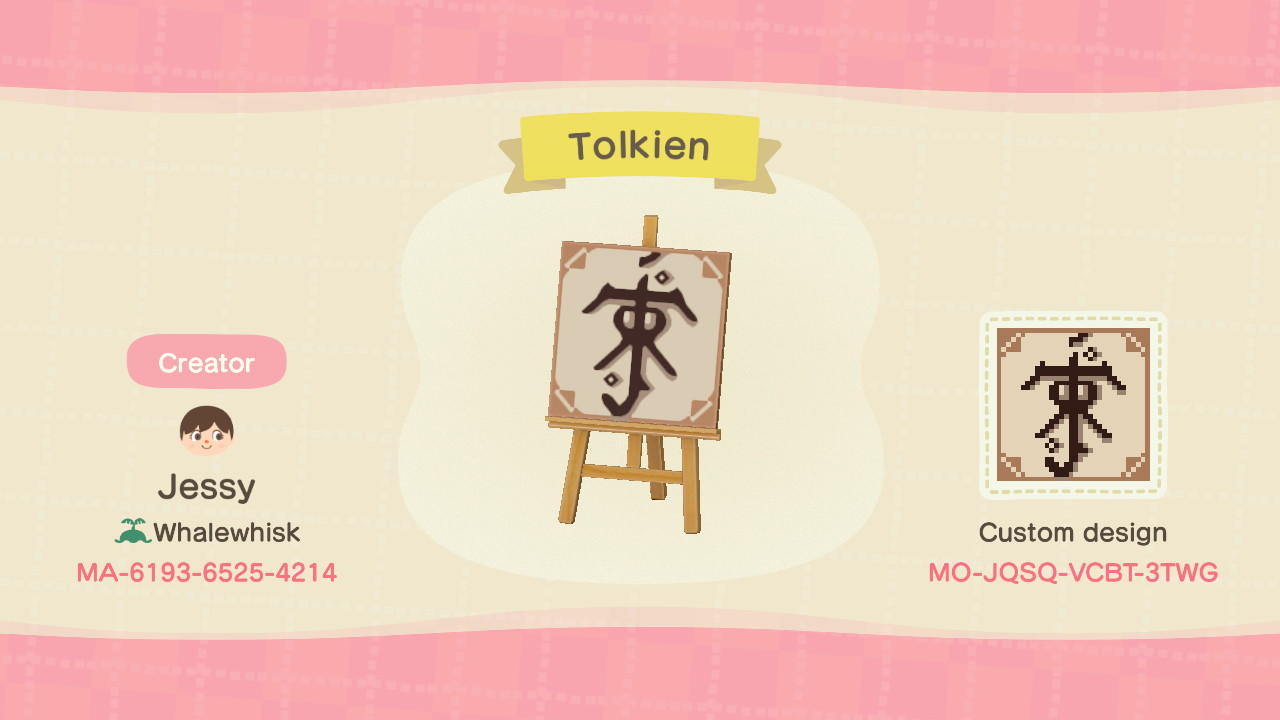 Animal Crossing Design Code: MO-JQSQ-VCBT-3TWG Tolkien