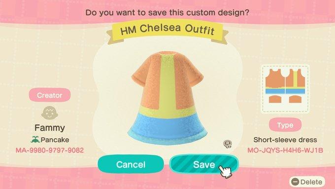Animal Crossing Design Code: MO-JQYS-H4H6-WJ1B HM Chelsea Outfit