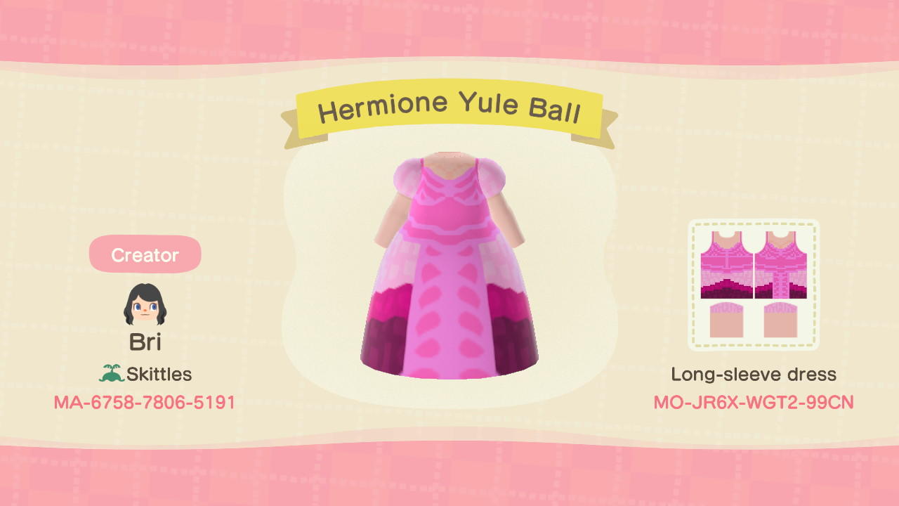 Animal Crossing Design Code: MO-JR6X-WGT2-99CN Hermione Yule Ball