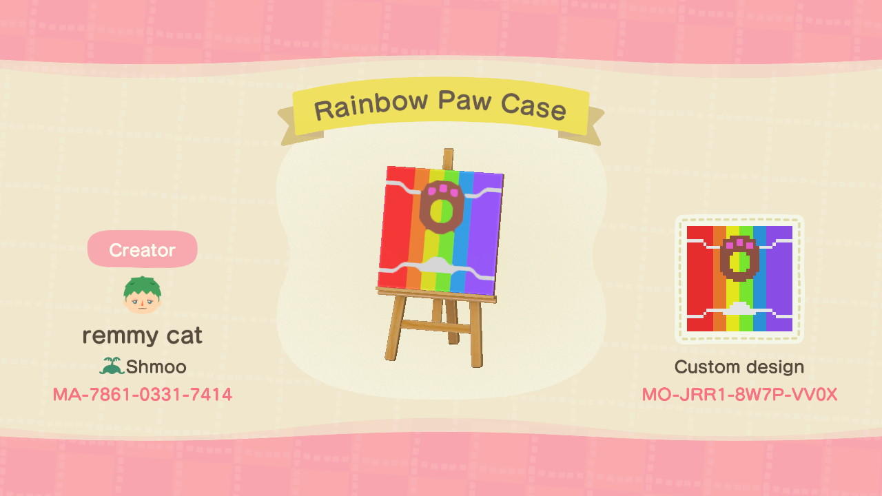 Animal Crossing Design Code: MO-JRR1-8W7P-VV0X Rainbow Paw Case