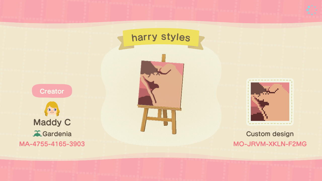 Animal Crossing Design Code: MO-JRVM-XKLN-F2MG harry styles