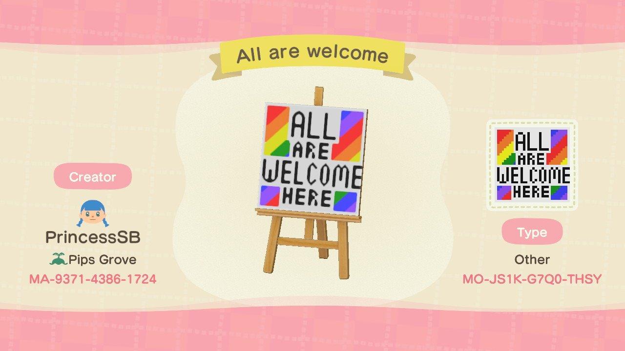 Animal Crossing Design Code: MO-JS1K-G7Q0-THSY All are welcome here