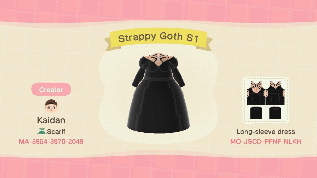 Animal Crossing Design Code: MO-JSCD-PFNF-NLKH Strappy Goth S1