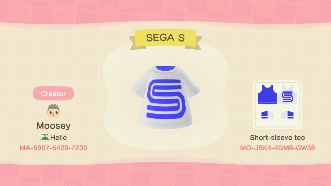Animal Crossing Design Code: MO-JSK4-4DM8-GW38 SEGA S