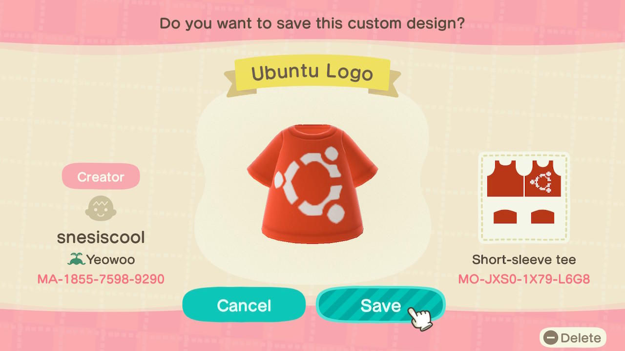 Animal Crossing Design Code: MO-JSX0-1X79-L6G8 Ubuntu Logo