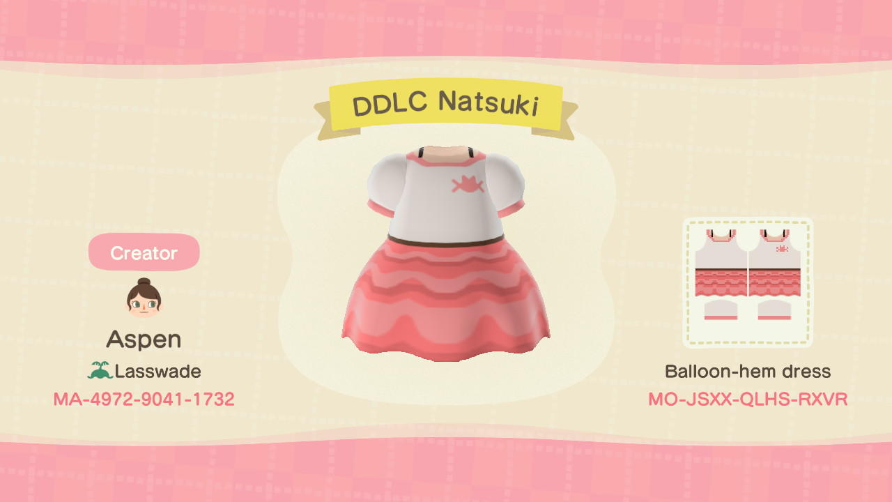 Animal Crossing Design Code: MO-JSXX-QLHS-RXVR DDLC Natsuki Casual