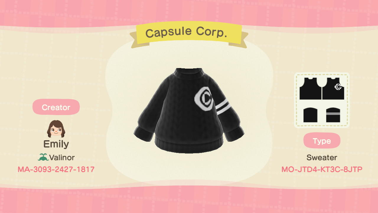 Animal Crossing Design Code: MO-JTD4-KT3C-8JTP Capsule Corp.
