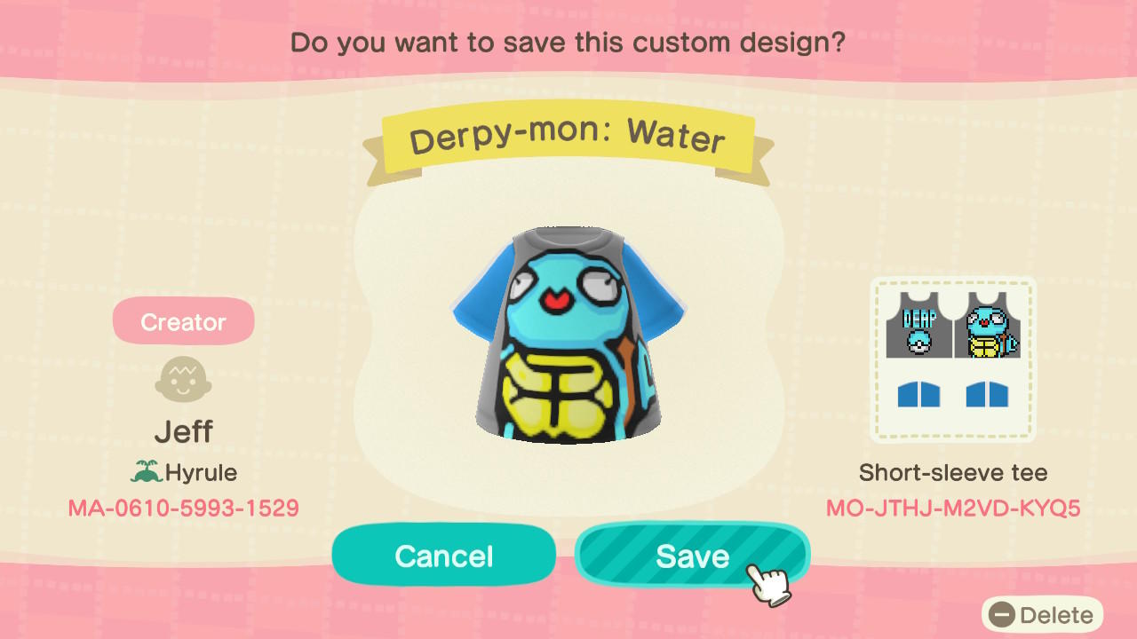 Animal Crossing Design Code: MO-JTHJ-M2VD-KYQ5 Derpy-mon: Water