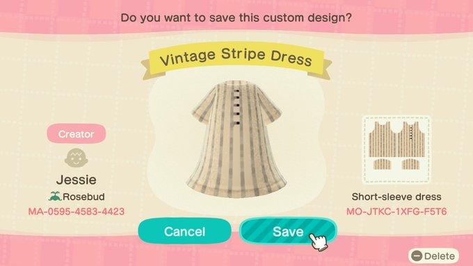 Animal Crossing Design Code: MO-JTKC-1XFG-F5T6 Vintage Stripe Dress