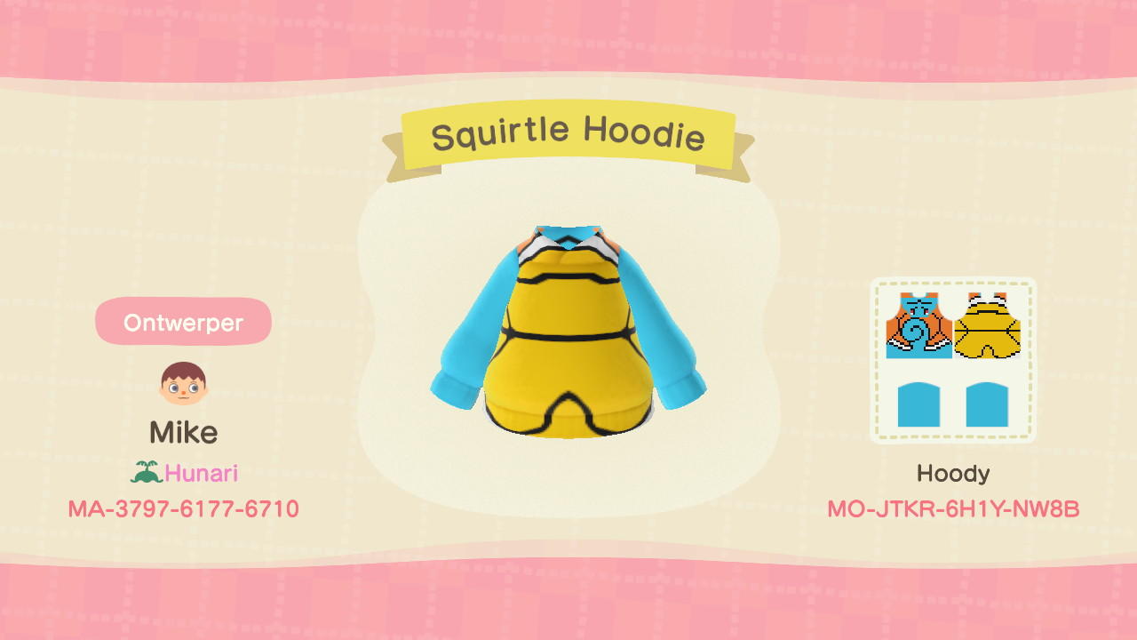 Animal Crossing Design Code: MO-JTKR-6H1Y-NW8B Squirtle Hoodie