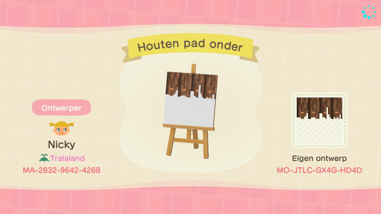 Animal Crossing Design Code: MO-JTLC-GX4G-HD4D Houten pad onder