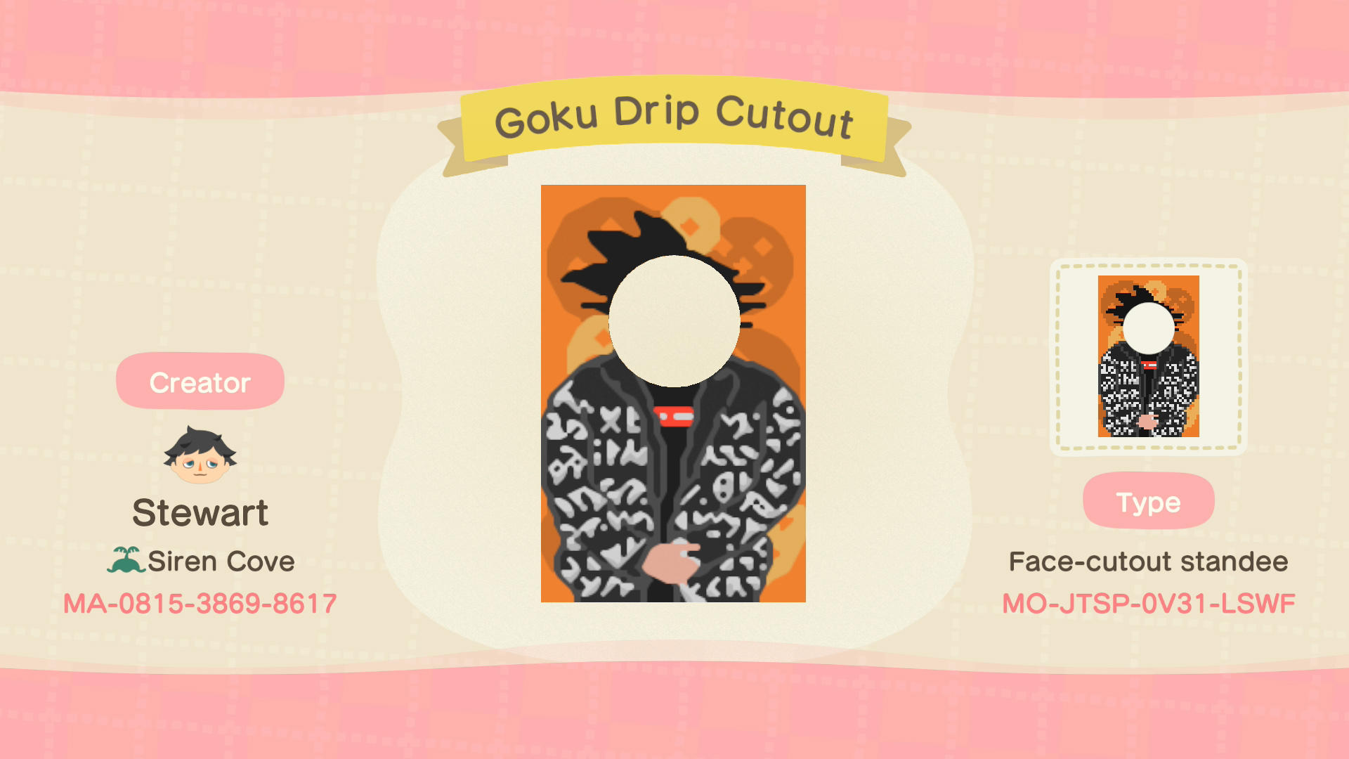 Animal Crossing Design Code: MO-JTSP-0V31-LSWF Goku Drip Cutout