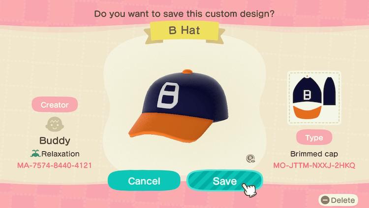 Animal Crossing Design Code: MO-JTTM-NXXJ-2HKQ Ebbets B Hat