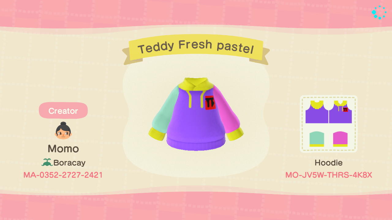 Animal Crossing Design Code: MO-JV5W-THRS-4K8X Teddy Fresh pastel