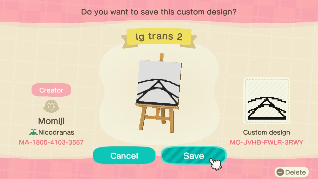 Animal Crossing Design Code: MO-JVHB-FWLR-3RWY Transmutation 2/8