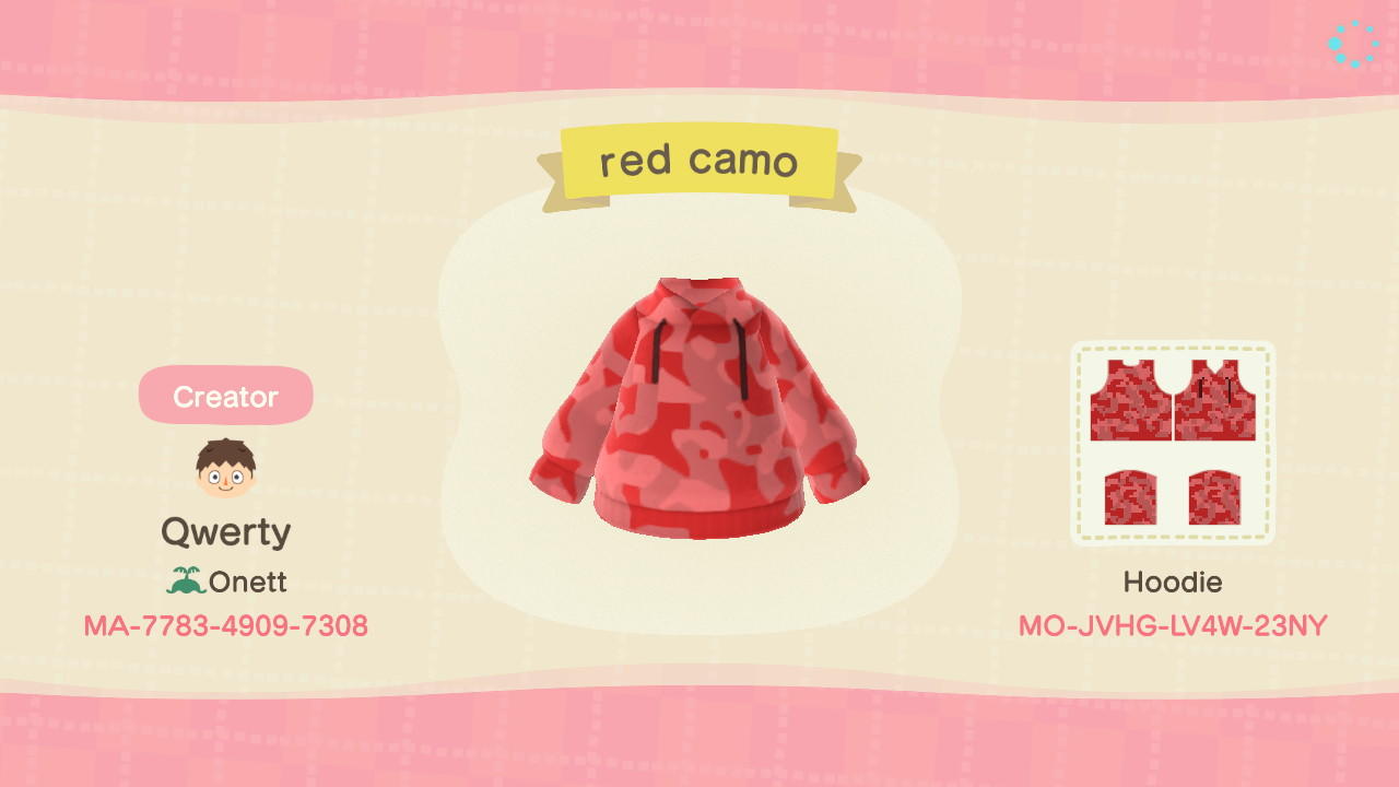 Animal Crossing Design Code: MO-JVHG-LV4W-23NY red camo