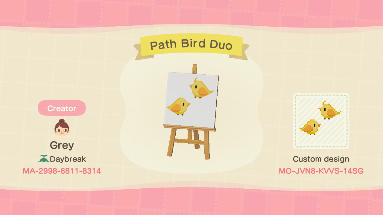Animal Crossing Design Code: MO-JVN8-KVVS-14SG Path Bird Duo