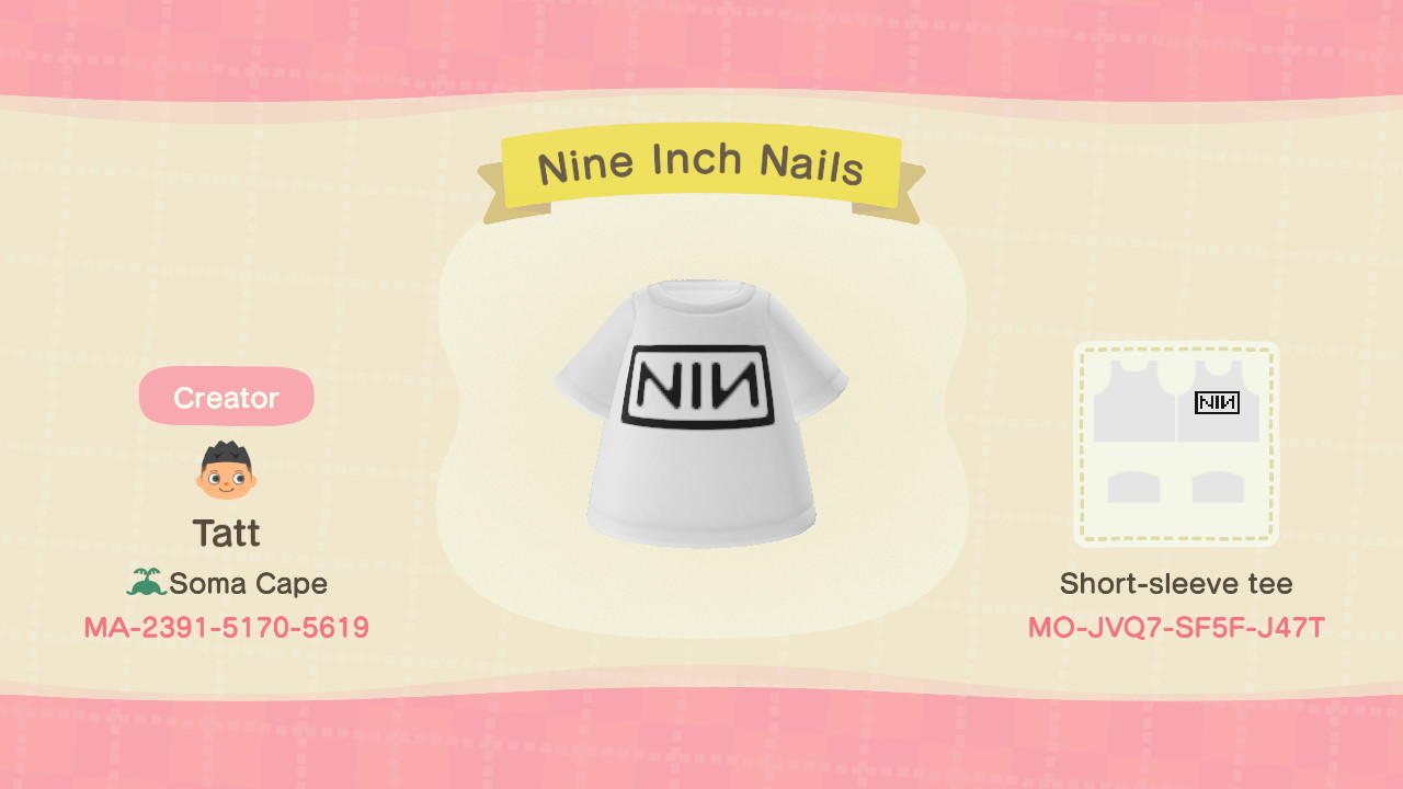 Animal Crossing Design Code: MO-JVQ7-SF5F-J47T NINE INCH NAILS