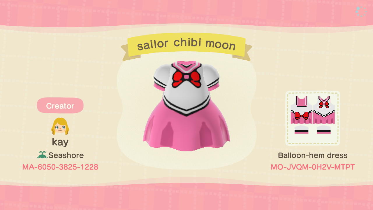 Animal Crossing Design Code: MO-JVQM-0H2V-MTPT Sailor Chibi Moon