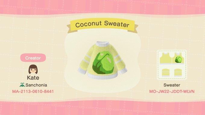 Animal Crossing Design Code: MO-JW22-JDDT-WLVN Coconut Sweater