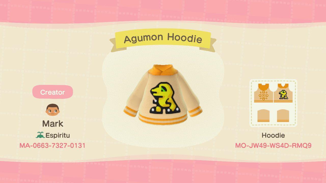 Animal Crossing Design Code: MO-JW49-WS4D-RMQ9 Agumon Hoodie