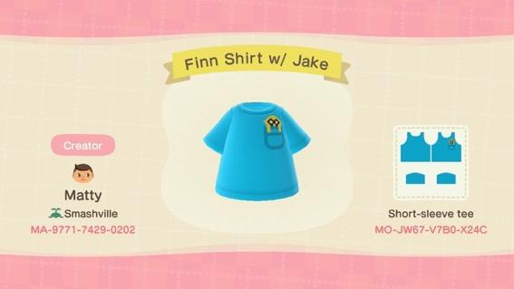 Animal Crossing Design Code: MO-JW67-V7B0-X24C Finn Shirt w/ Jake