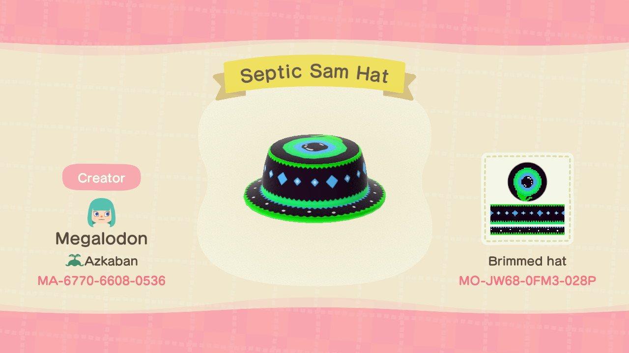 Animal Crossing Design Code: MO-JW68-0FM3-028P Septic Sam Hat
