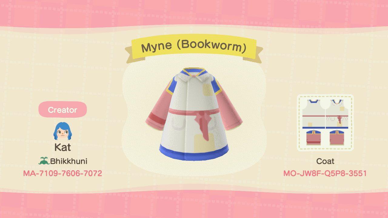 Animal Crossing Design Code: MO-JW8F-Q5P8-3551 Myne (Bookworm)