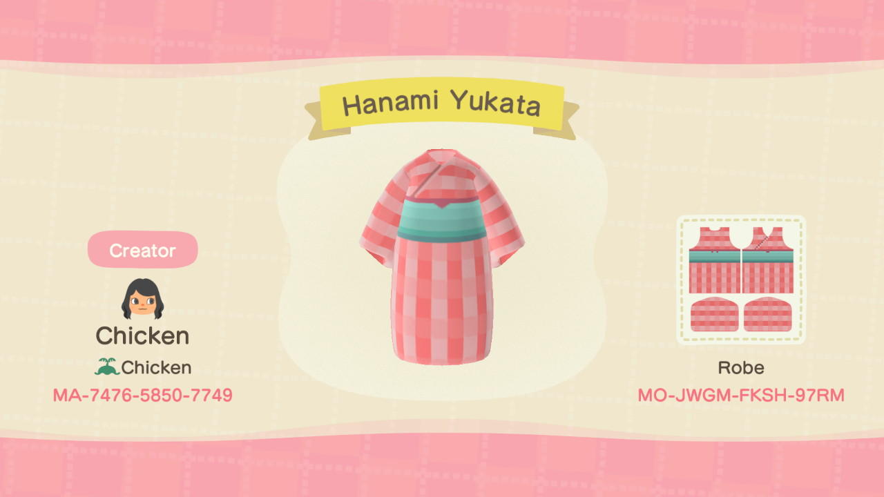 Animal Crossing Design Code: MO-JWGM-FKSH-97RM Hanami Yukata