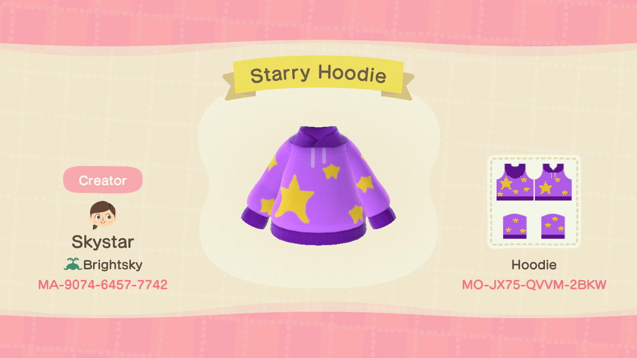 Animal Crossing Design Code: MO-JX75-QVVM-2BKW Starry Hoodie