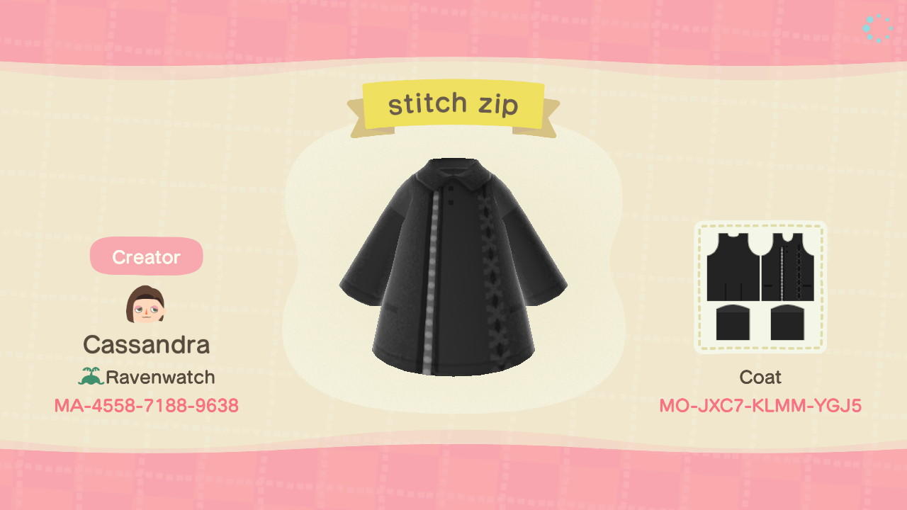 Animal Crossing Design Code: MO-JXC7-KLMM-YGJ5 stitch zip