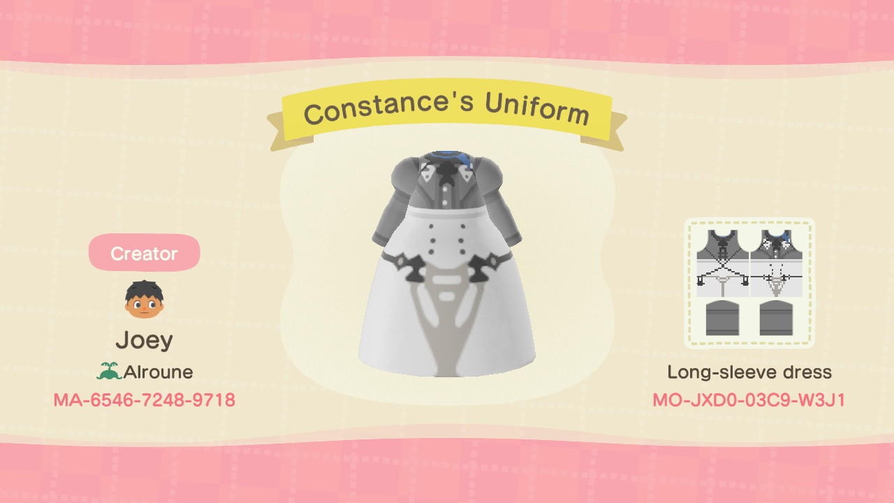 Animal Crossing Design Code: MO-JXD0-03C9-W3J1 Constance Uniform