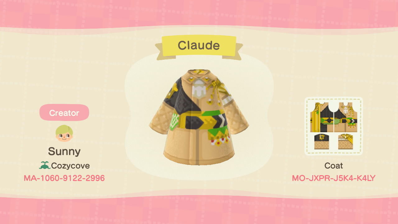 Animal Crossing Design Code: MO-JXPR-J5K4-K4LY Claude