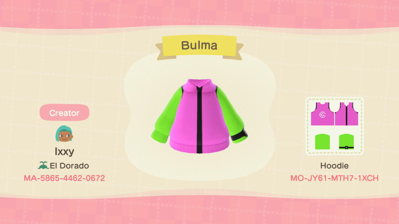 Animal Crossing Design Code: MO-JY61-MTH7-1XCH Bulma